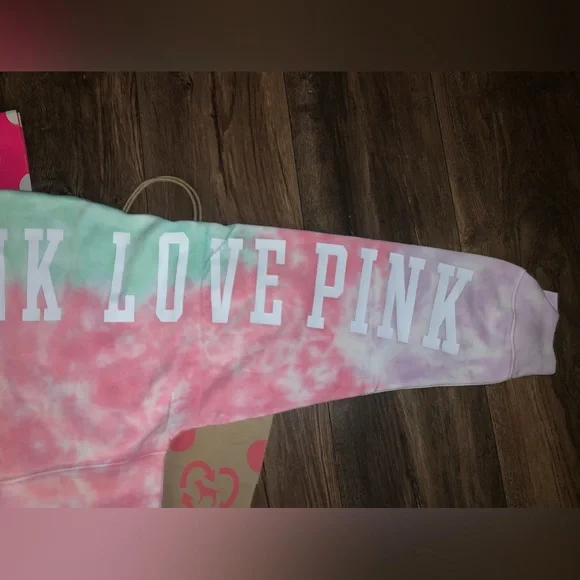 NEW VS PINK Pastel Tie Dye Quarter Zip Logo Varsity Sweatshirt. - Picture 5 of 11